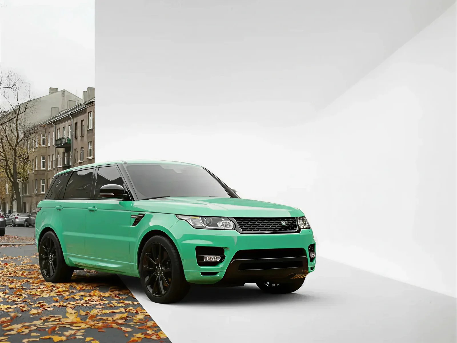 The same car on a cluttered street and in a clean studio